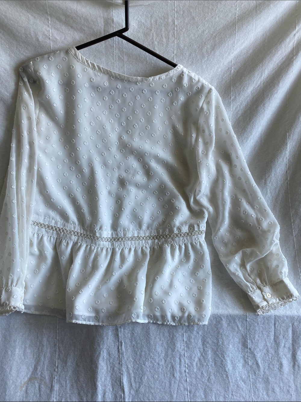 LOFT White Swiss Dot Peasant Blouse with Lace Trim - Picture 2 of 4